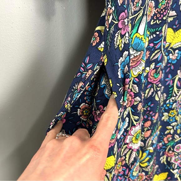 Boden V-Neck Midi Tea Dress Women’s Size 14 Floral Puff Sleeves Colorful Boho - Picture 6 of 8